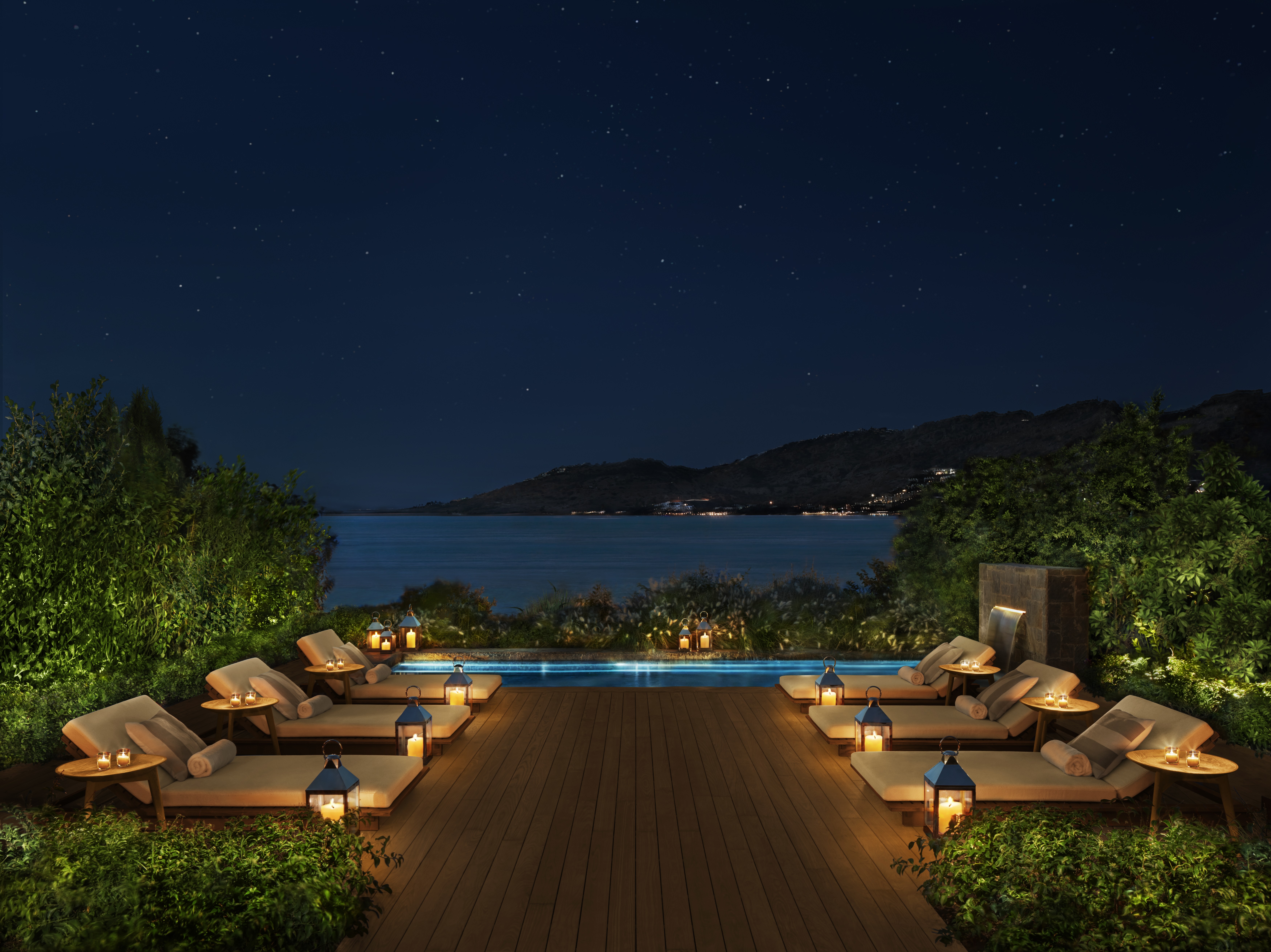 A nocturnal view of a resort spa.