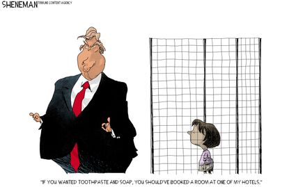 Political Cartoon U.S. Migrant Children Detainee Trump Hotels Toothpaste