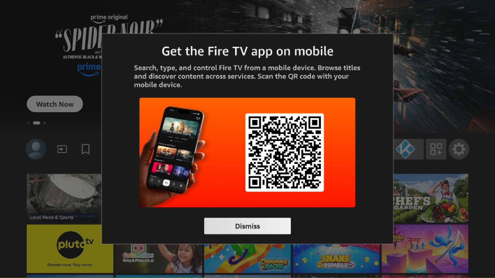A pop-up in the Fire TV home screen
