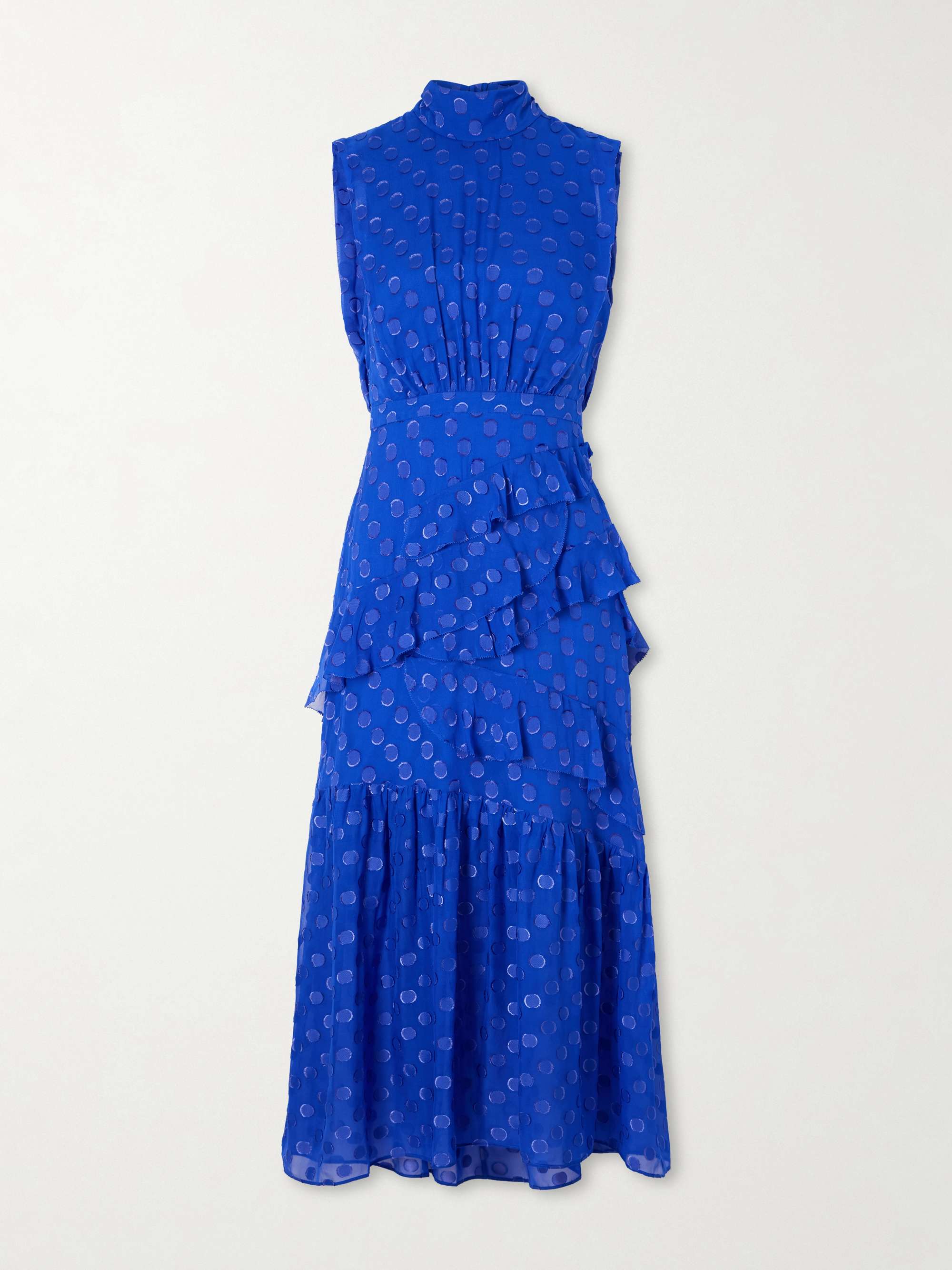 Fleur Polka-Dot Ruffled Fil Coup&amp;eacute; Silk-Blend Crepe De Chine Midi Dress