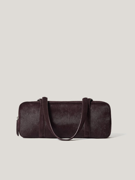 Calf Hair Leather Baguette Shoulder Bag | Oxblood