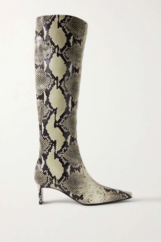 Ona Snake-Print Leather Knee Boots