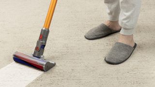 Dyson being used by a person for cleaning