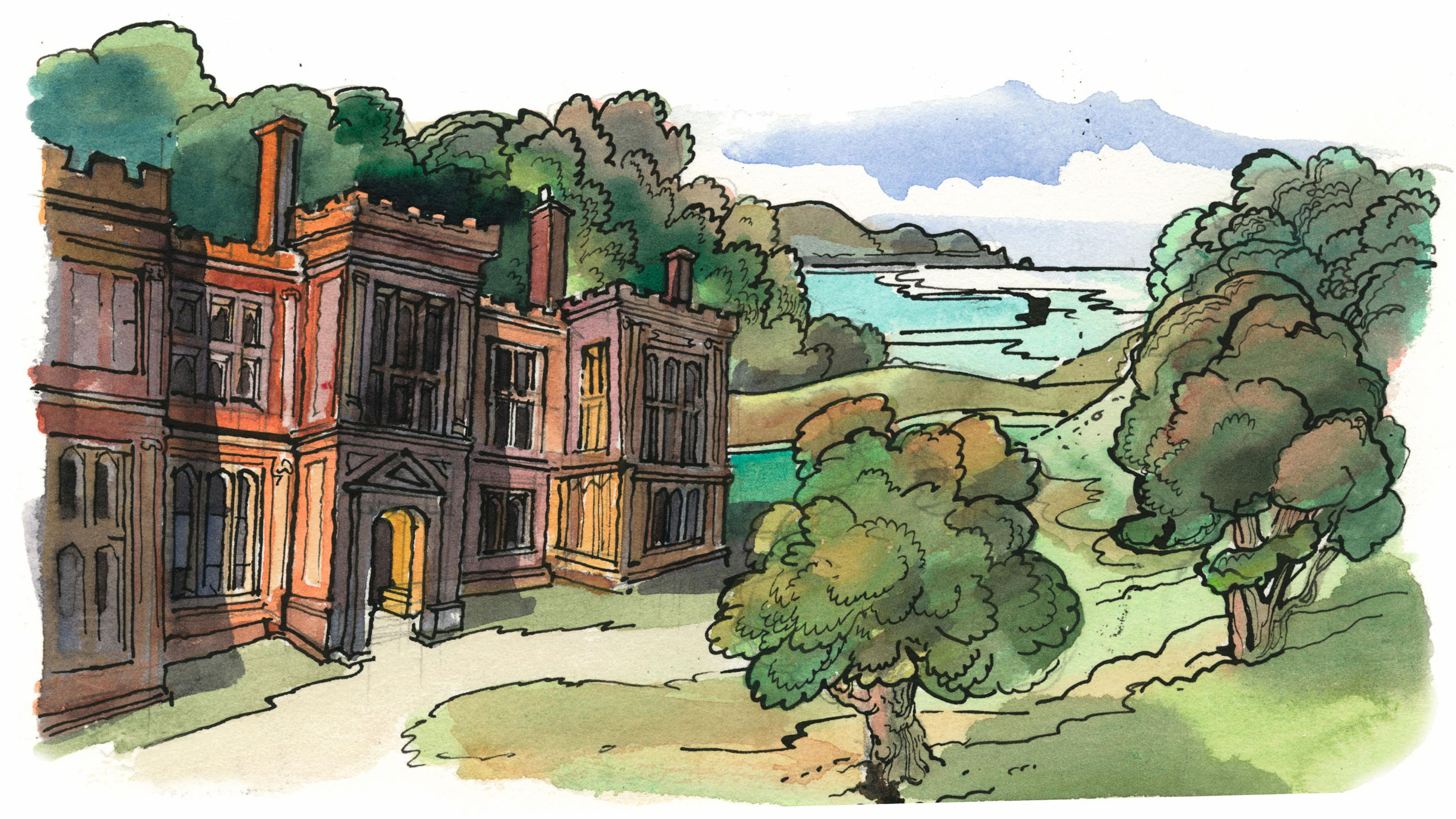 Daphne Du Maurier house illustrations by Matthew Rice December 2025
