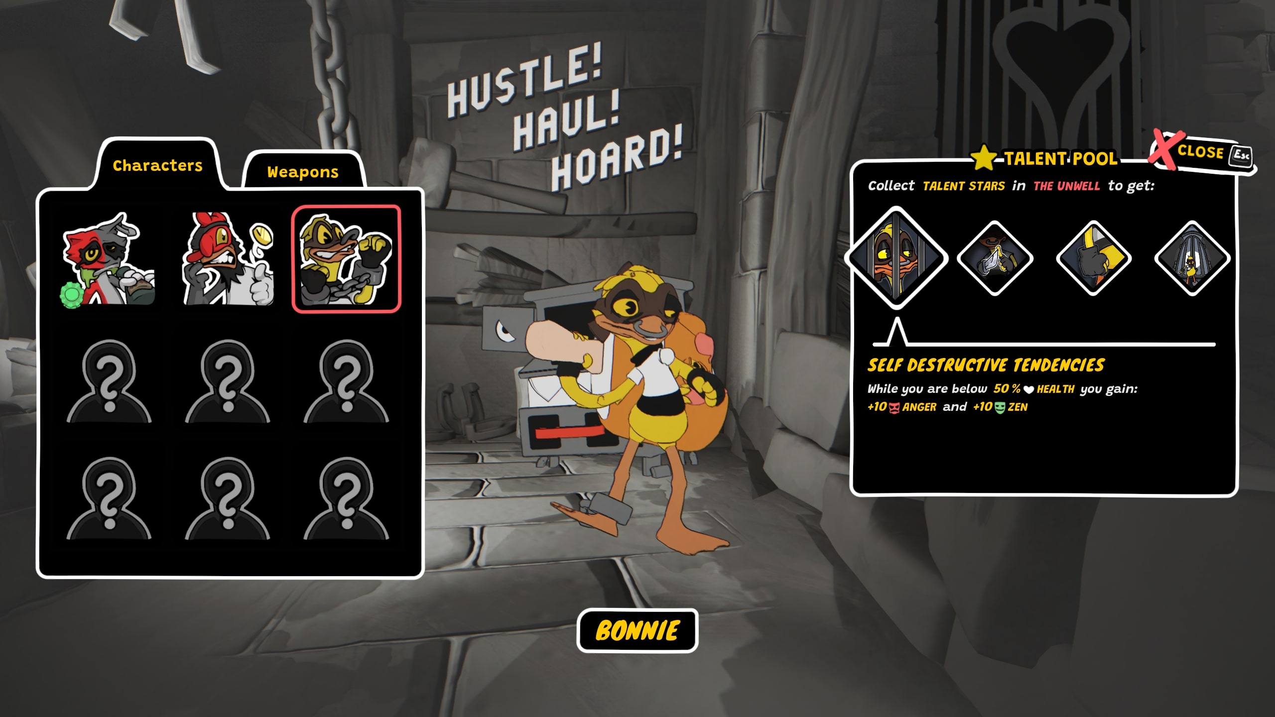 Into the Unwell closed beta screenshot of the character selection menu