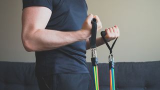 Resistance bands used to build muscle at home