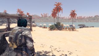 Starfield Paradiso location - the character looks across a sandy beach 