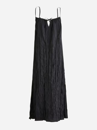 Crinkled Side-Slit Midi Dress