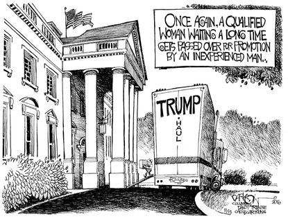 Political cartoon U.S. 2016 election Donald Trump unqualified success