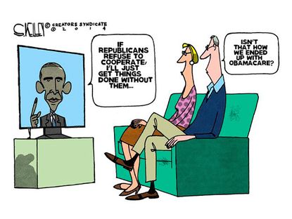 Obama cartoon ObamaCare partisans politics
