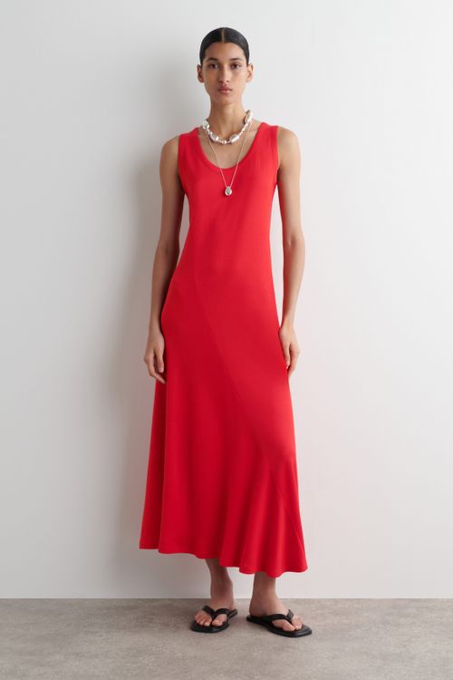 Asymmetric Jersey Midi Dress