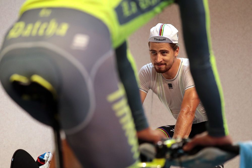 Peter Sagan trains in his hotel, in Coutances two days before the start of the Tour