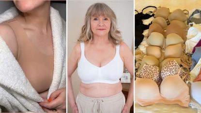 3 images of the woman&home team testing bras
