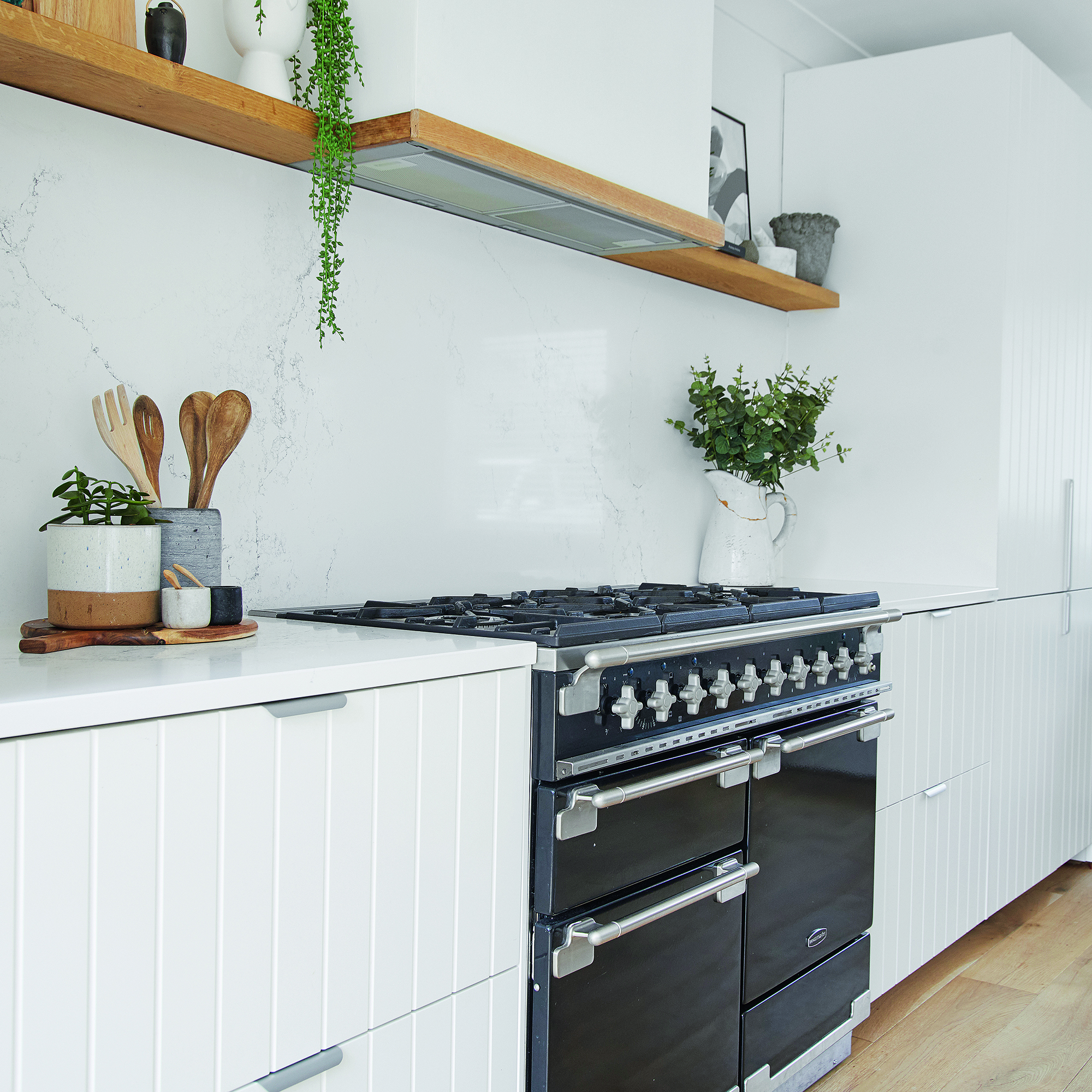 White kitchen with black range cooker