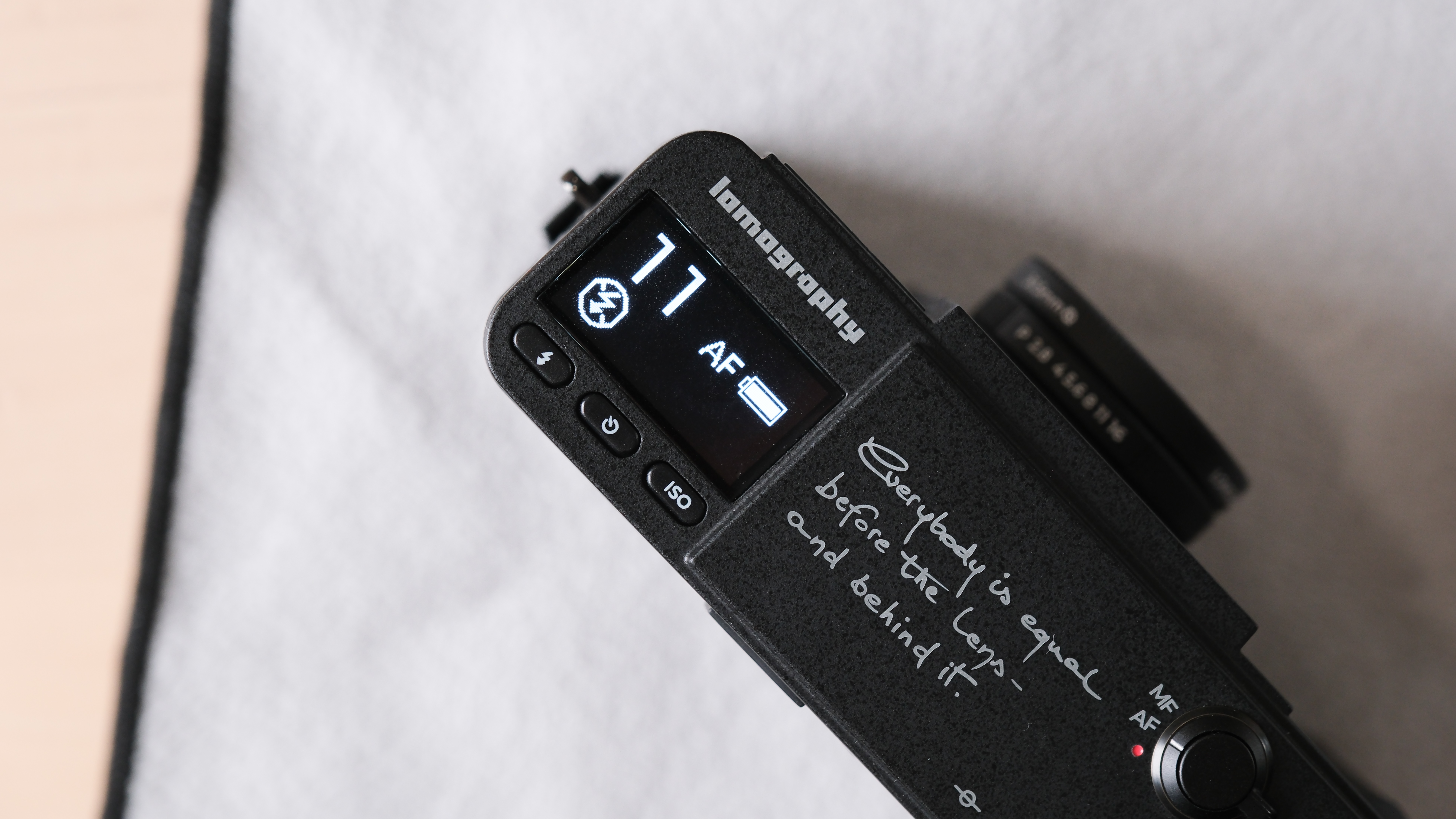 Close up of the screen on a Lomography Lomo MC-A camera