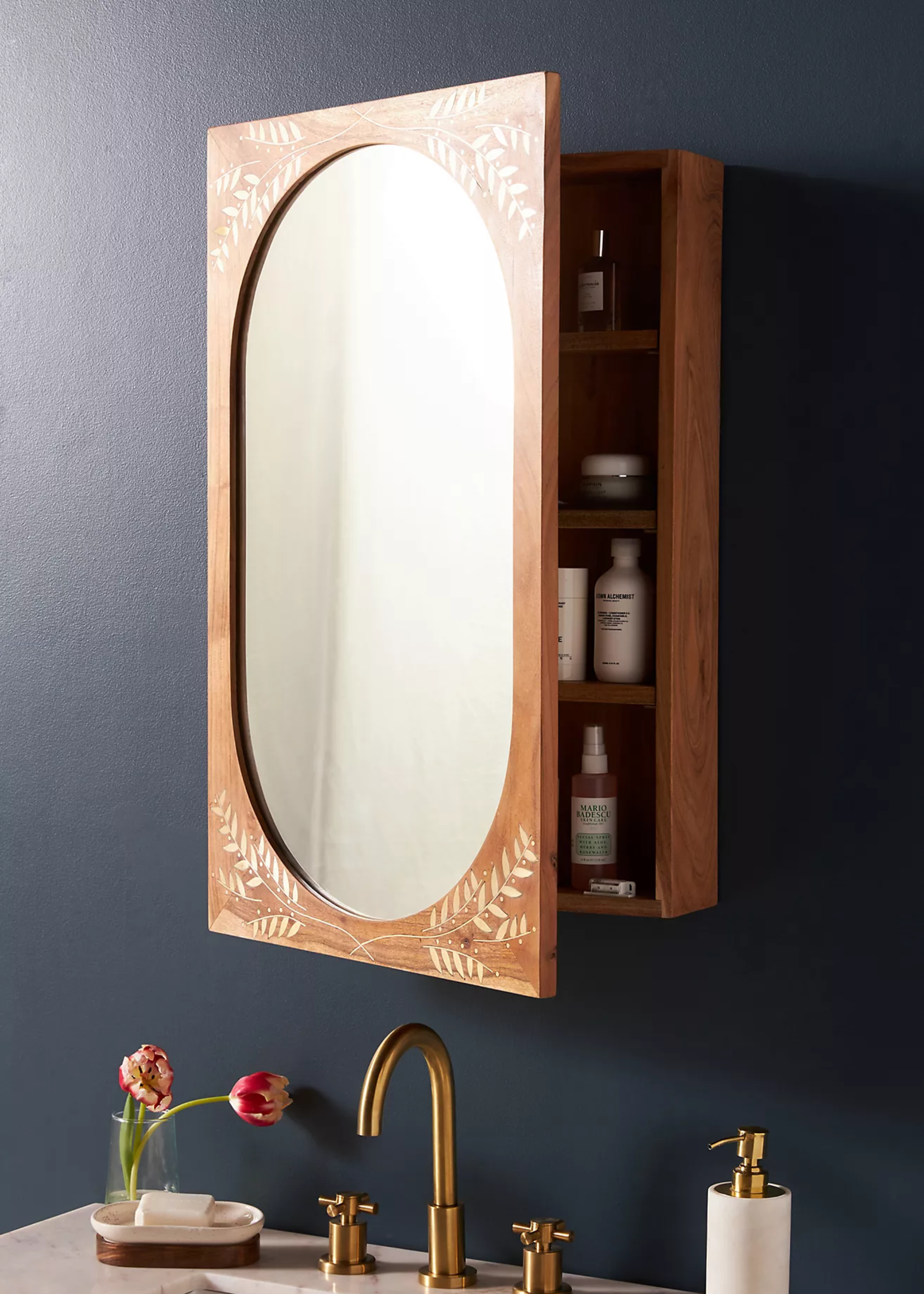 Marta Acacia Wood Mirrored Bathroom Wall Cabinet