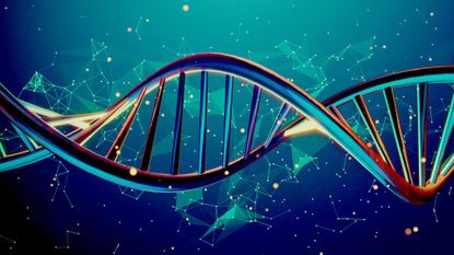 illustration of a dna double helix against a blue background