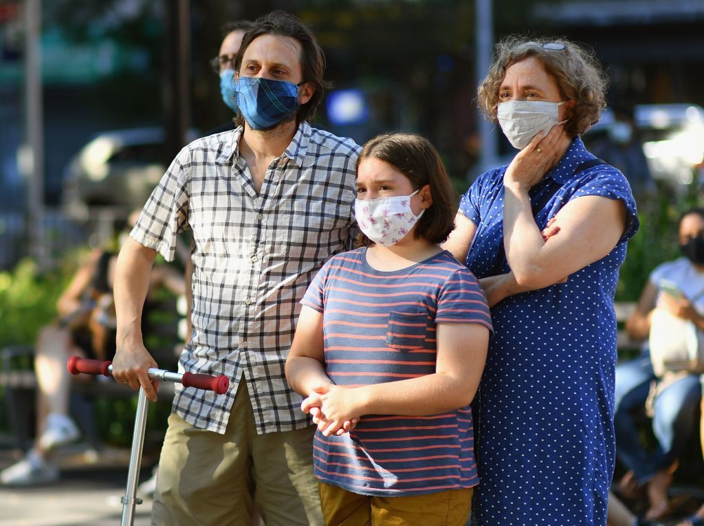 People wearing masks in New York City.