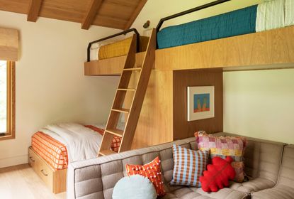 Children's bunk beds with seating area