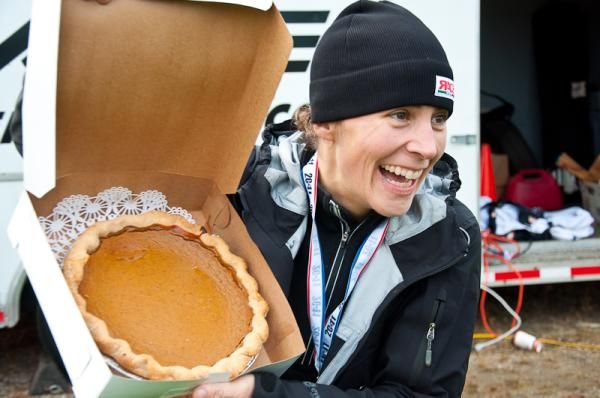 Smith seems pretty excited about victory pie.