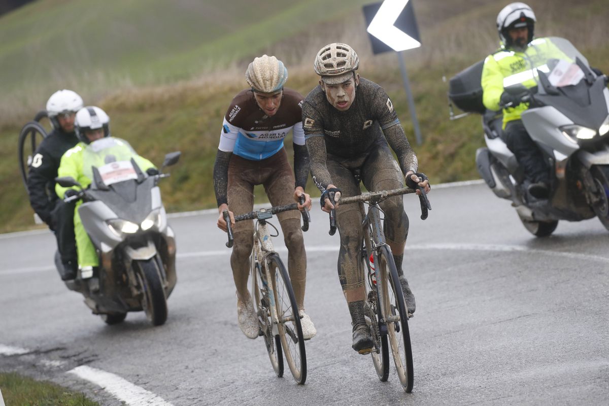 Romain Bardet (AG2R) with Wout Van Aert (Verandas Willems-Crelan)