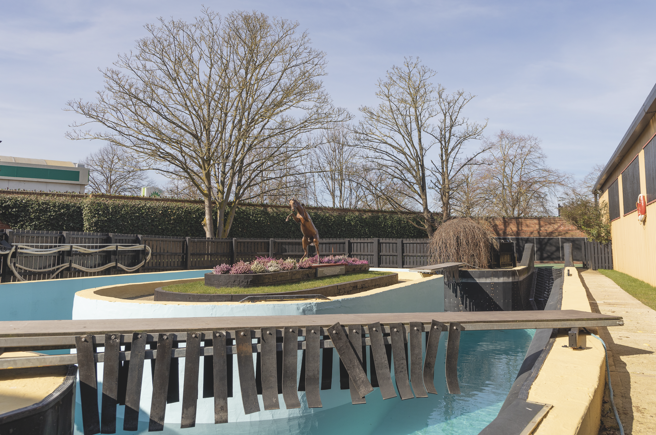 Equine swimming pool at Heath House Stables in Newmarket, home to Sir Mark Prescott and his 50 racehorses.