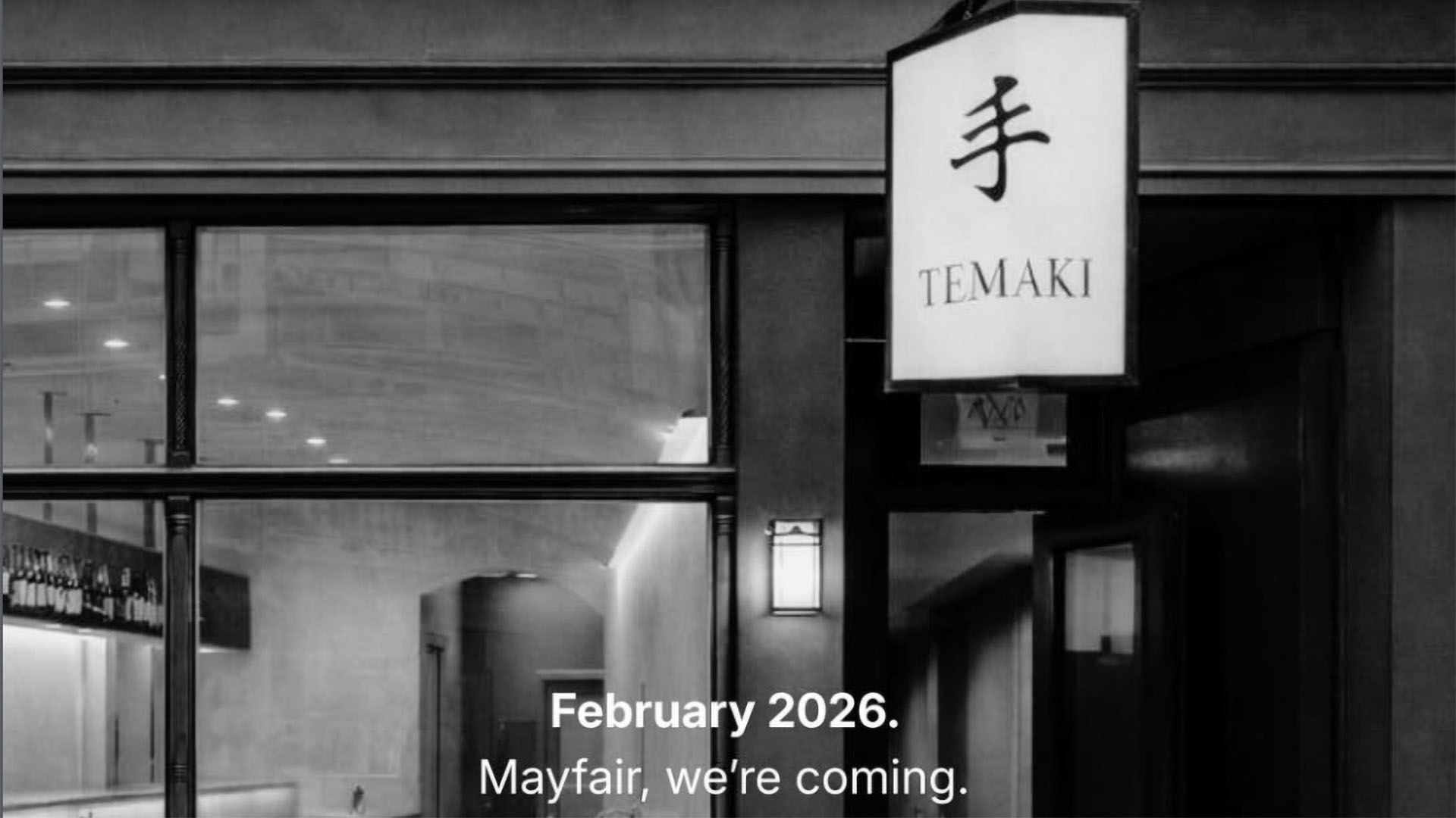 A black and white photo of the Temaki restaurant. 