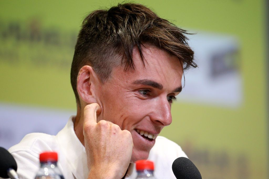 Romain Bardet speaks to the media in Brussels