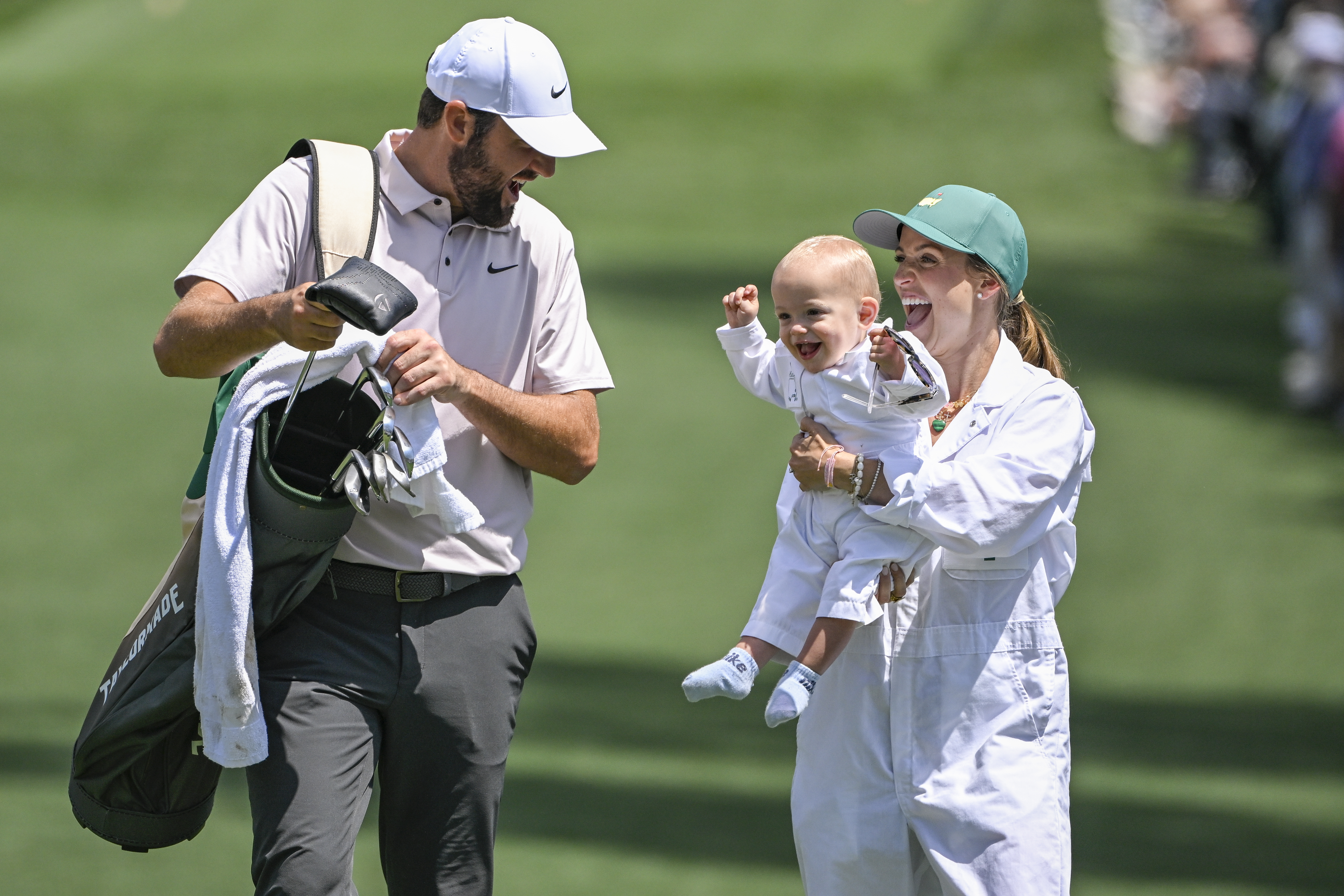 Scottie and Meredith with son Bennett at the 2025 Masters