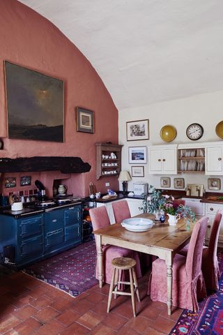 Welsh longhouse cottage kitchen pink