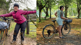 Two images side by side of the author, out enjoying her bike and demonstrating a physique that is anything but skinny