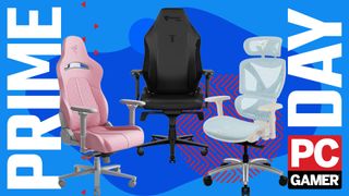 The Razer Enki, Secretlab Titan Evo, and the ThunderX3 XTC float in the funky PCG Prime Day deal void.