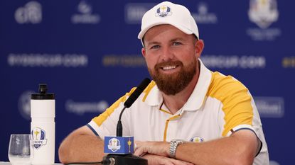 Shane Lowry talks to the media prior to the Ryder Cup at Marco Simone