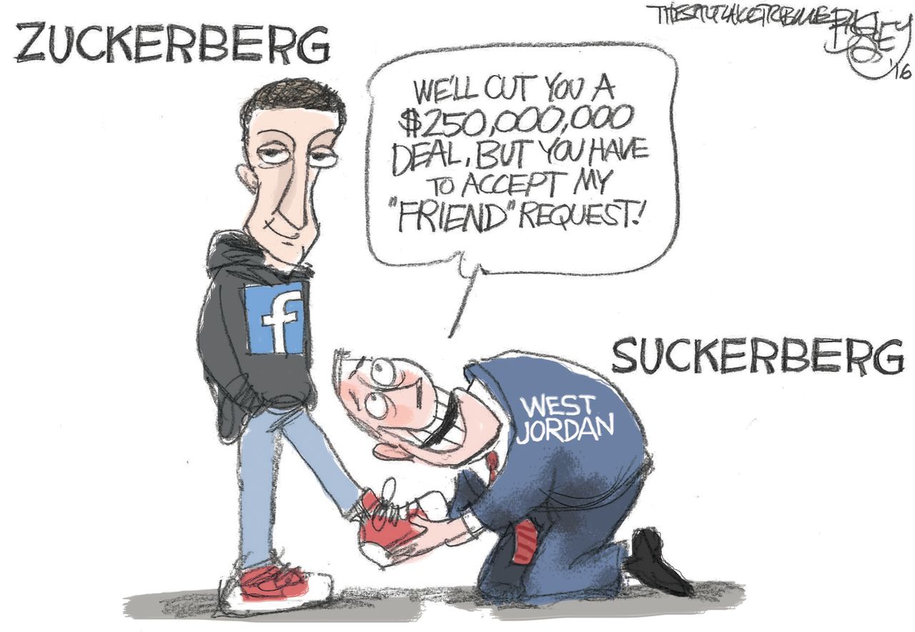 Editorial cartoon US Mark Zuckerberg and Jordan West