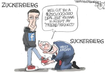 Editorial cartoon US Mark Zuckerberg and Jordan West