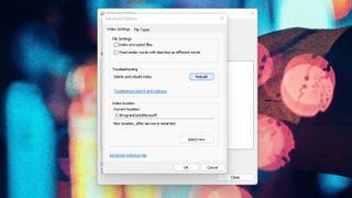 A screenshot of a sub menu in the Index Options menu in Windows 11