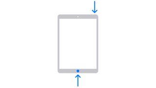 Graphic showing the location of the top button and home button for how to screenshot on ipads with a home buttton
