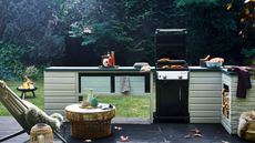 modern outdoor kitchen with bbq used in fall