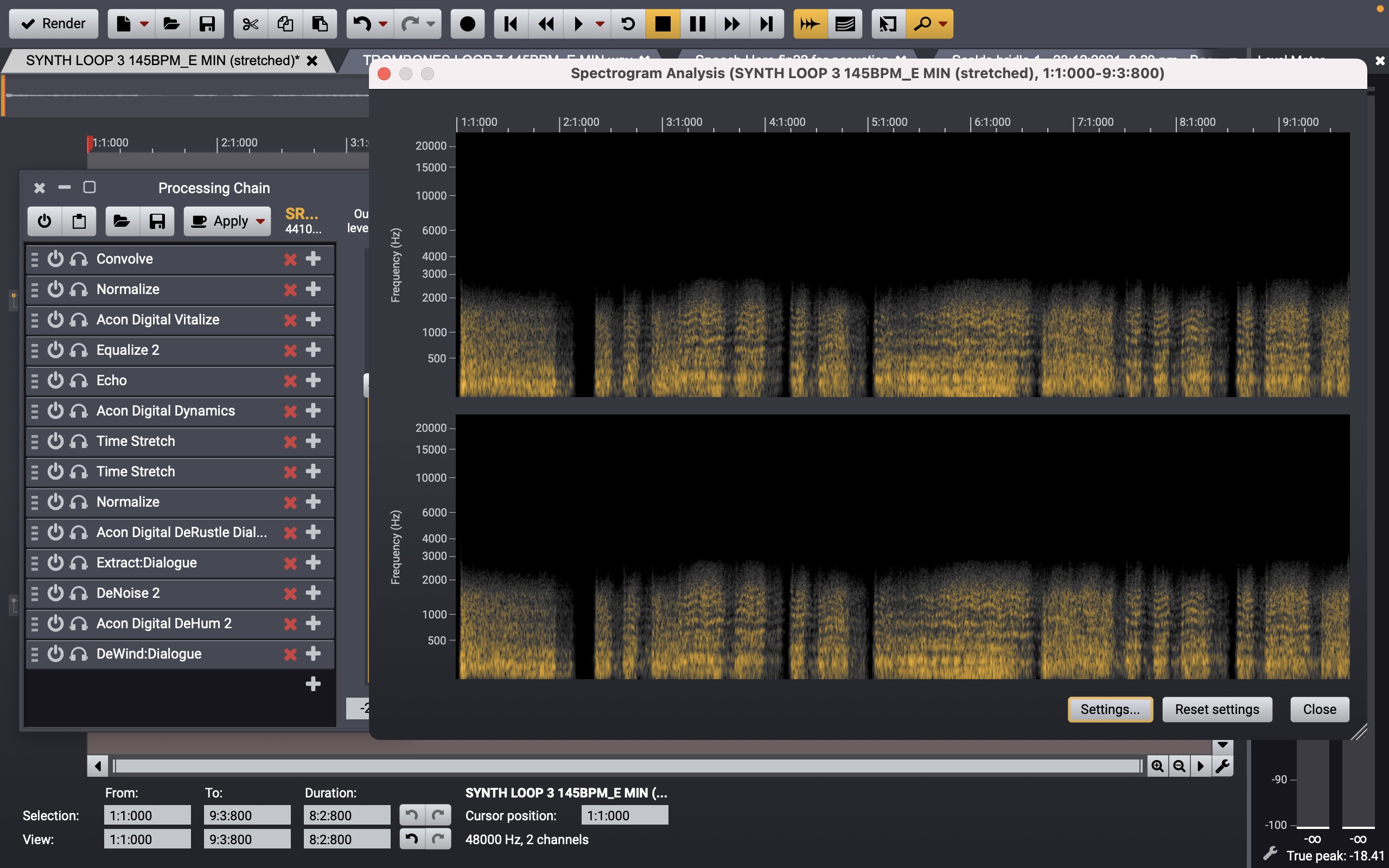 Editor de áudio Acon Digital Acoustica em ação