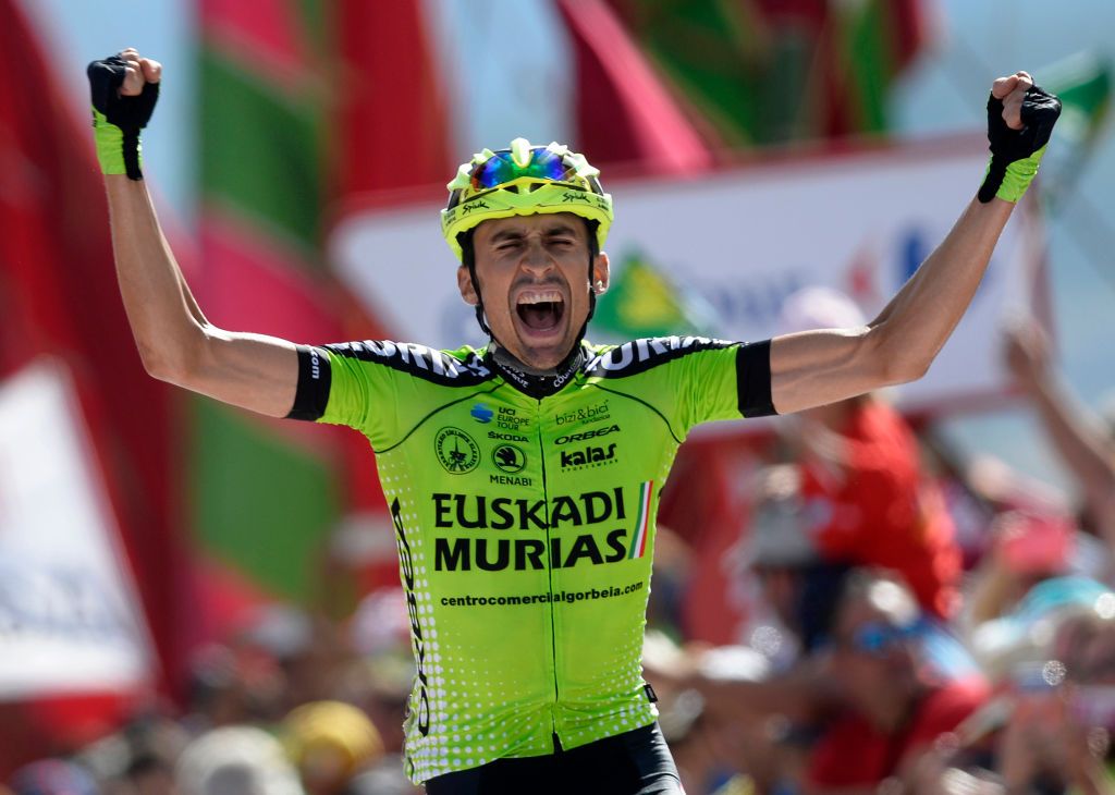 Oscar Rodriguez (Euskadi Basque Country - Murias) celebrates as he wins Vuelta a Espana stage 13