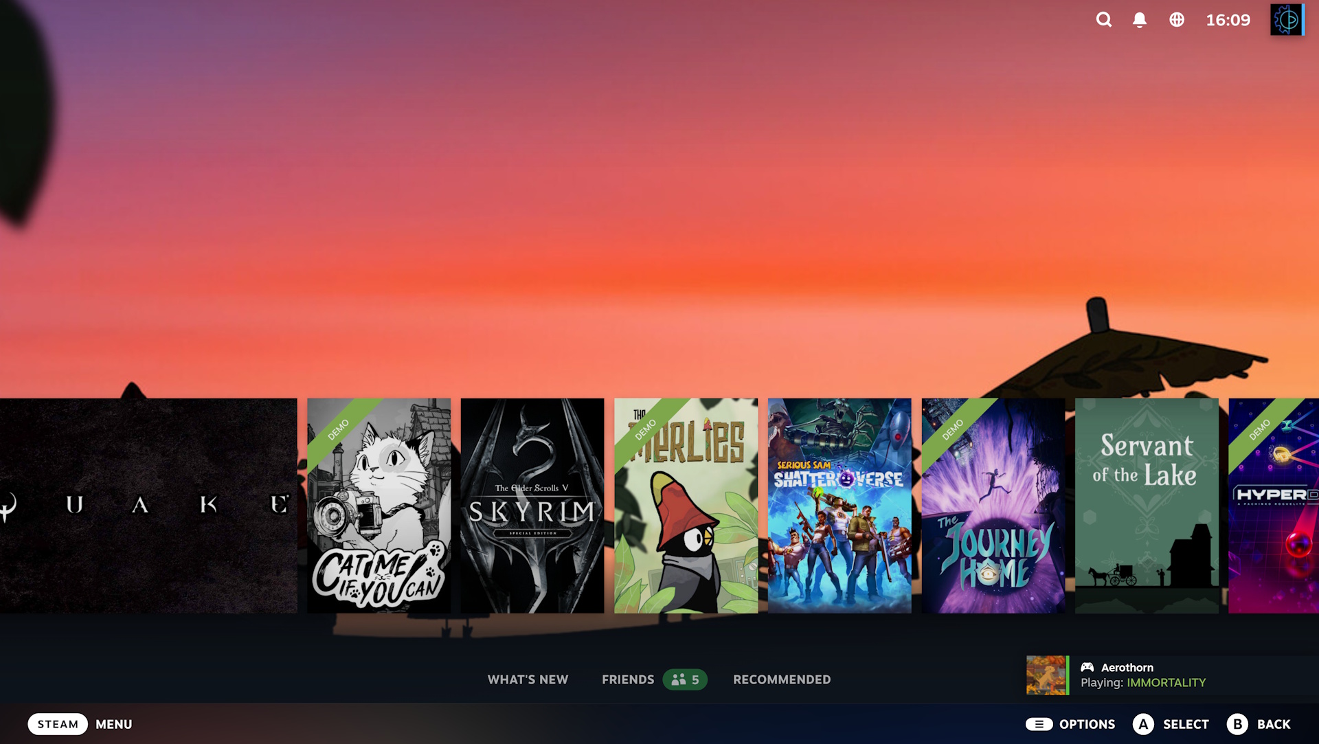 Steam Big Picture mode with Big Art Mode enabled