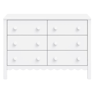 White dresser with scallop edge at the bottom