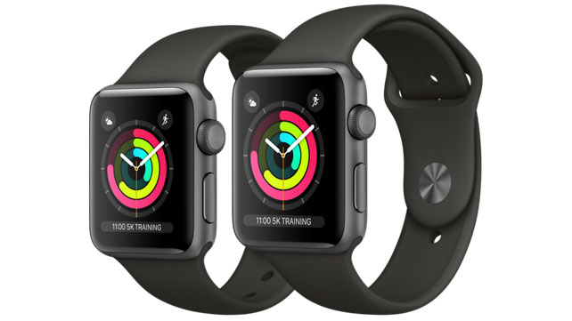 38mm Apple Watch 3 on the left, 42mm on the right (Image Credit: Apple)