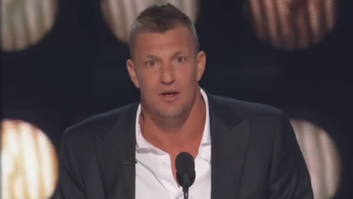 Rob Gronkowski on stage during The Roast Of Tom Brady