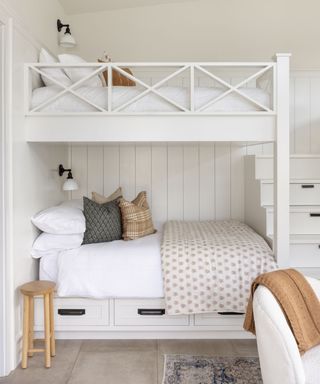 Children's bedroom with a white painted paneled wall