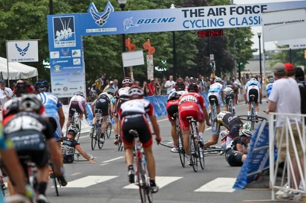 A crash slows things up back in the bunch.