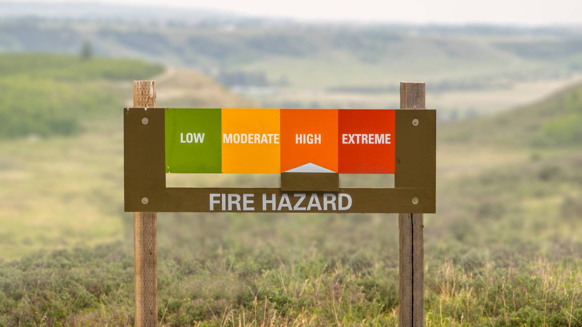 Wild fire hazard sign shows high risk