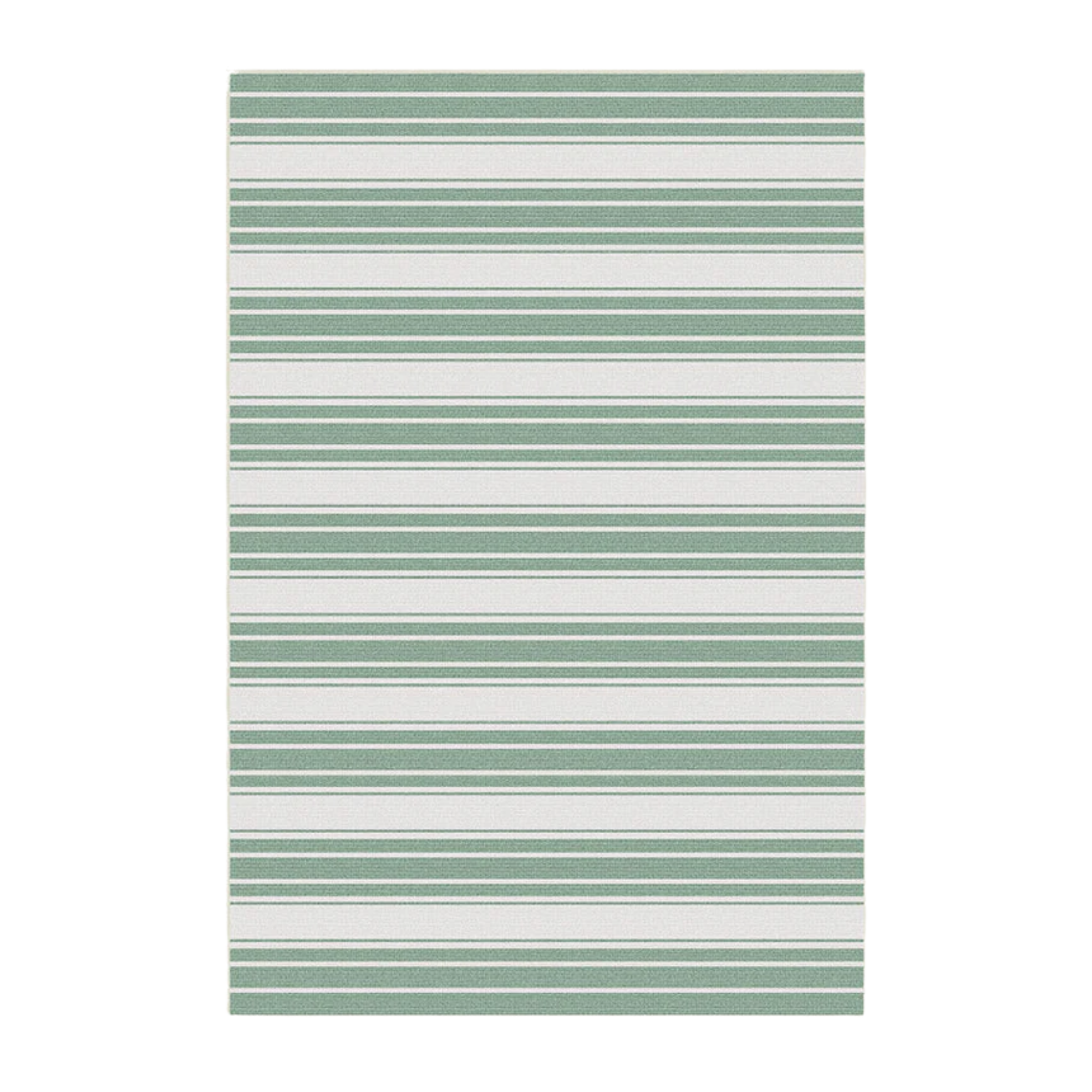 an outdoor rug with green and white stripes