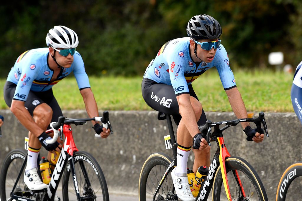 LEUVEN BELGIUM SEPTEMBER 26 Wout Van Aert of Belgium competes during the 94th UCI Road World Championships 2021 Men Elite Road Race a 2683km race from Antwerp to Leuven flanders2021 on September 26 2021 in Leuven Belgium Photo by Kristof Ramon PoolGetty Images