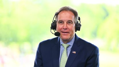 Jim Nantz in the 18th hole booth during the 2022 Memorial Tournament at Muirfield Village